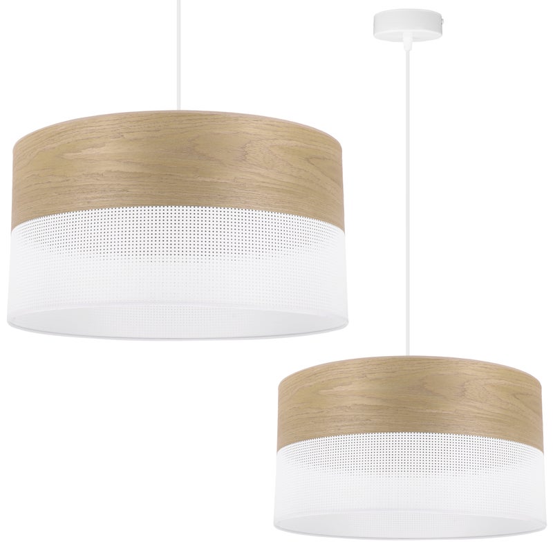 Lampa sufitowa wisząca Wood biała fornir 1xE27 abażur 40cm dąb złocisty Light Home LH