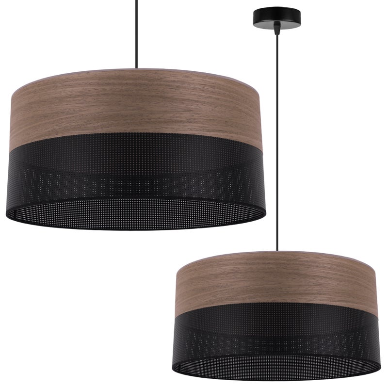 Lampa sufitowa wisząca Wood czarny fornir 1xE27 abażur 44cm orzech Light Home LH