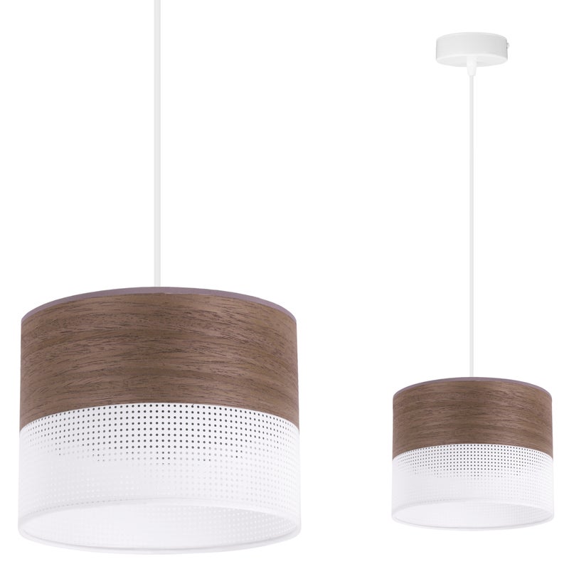 Lampa sufitowa wisząca Wood biała fornir 1xE27 abażur 20cm orzech Light Home LH