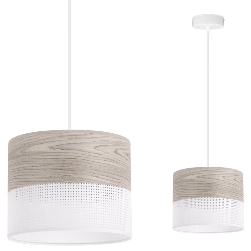 Lampa sufitowa wisząca Wood biała fornir 1xE27 abażur 20cm dąb bielony Light Home LH