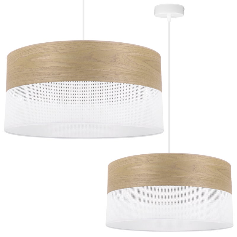 Lampa sufitowa wisząca Wood biała fornir 1xE27 abażur 44cm dąb złocisty Light Home LH