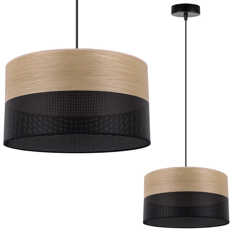 Lampa sufitowa wisząca Wood czarny fornir 1xE27 abażur 30cm dąb złocisty Light Home LH