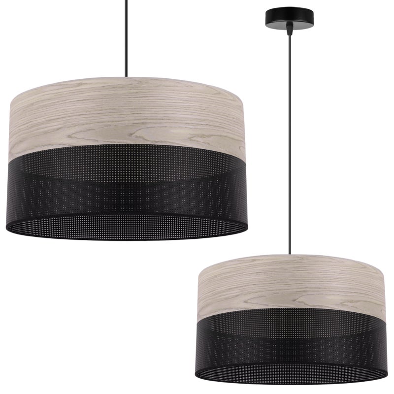 Lampa sufitowa wisząca Wood czarny fornir 1xE27 abażur 40cm dąb bielony Light Home LH
