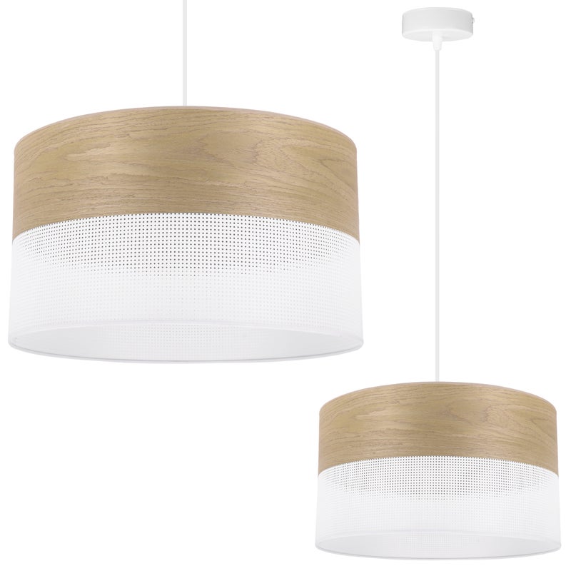 Lampa sufitowa wisząca Wood biała fornir 1xE27 abażur 30cm dąb złocisty Light Home LH