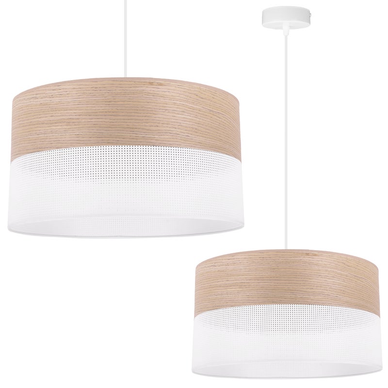 Lampa sufitowa wisząca Wood biała fornir 1xE27 abażur 40cm dąb klasyczny Light Home LH