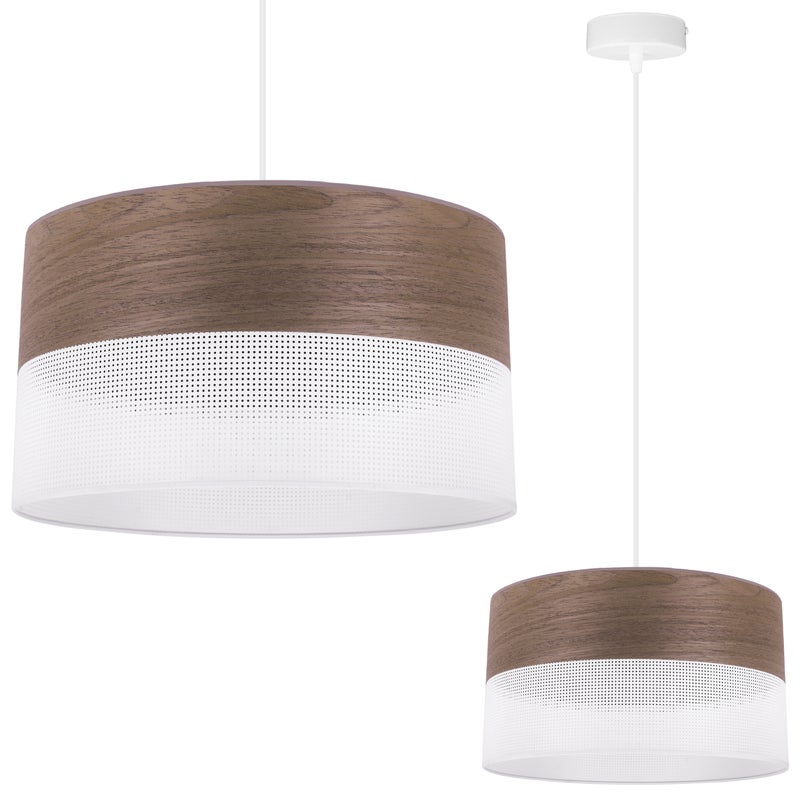 Lampa sufitowa wisząca Wood biały fornir 1xE27 abażur 30cm orzech Light Home LH