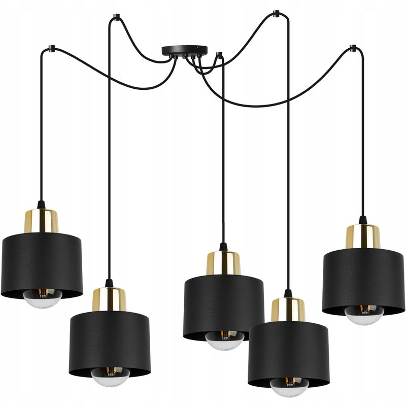 Lampa sufitowa wisząca Spider Panta modern 5xE27 abażur owalny czarny/złoty Light Home LH