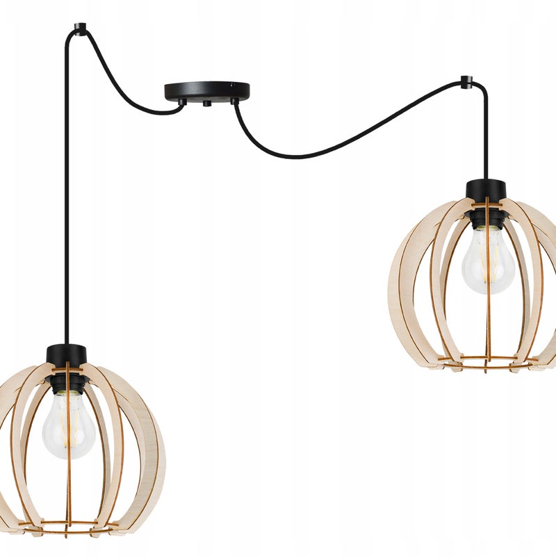 Lampa sufitowa wisząca modern Spider Timber 2xE27 klosz drewniana kula beżowa Light Home LH