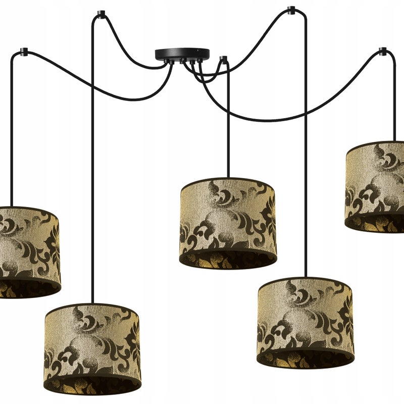 Lampa sufitowa wisząca modern Werona 5xE27 klosz owalny wzorzysty złoto/czarny Light Home LH
