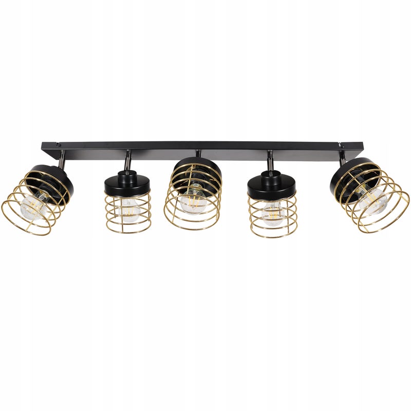 Lampa sufitowa wisząca modern Rasti 5xE27 klosz prostokątny druciak złoty Light Home LH