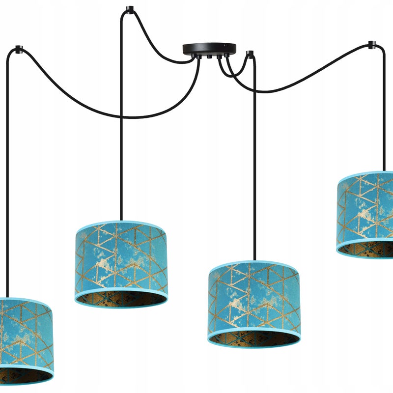 Lampa sufitowa wisząca modern Werona 4xE27 klosz owalny wzorzysty niebieski/złoty Light Home LH