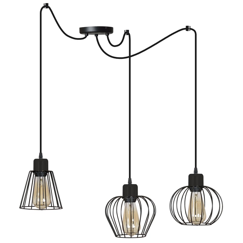 Lampa sufitowa wisząca Spider urban 3xE27 abażur druciak różnokształtny czarny Light Home LH