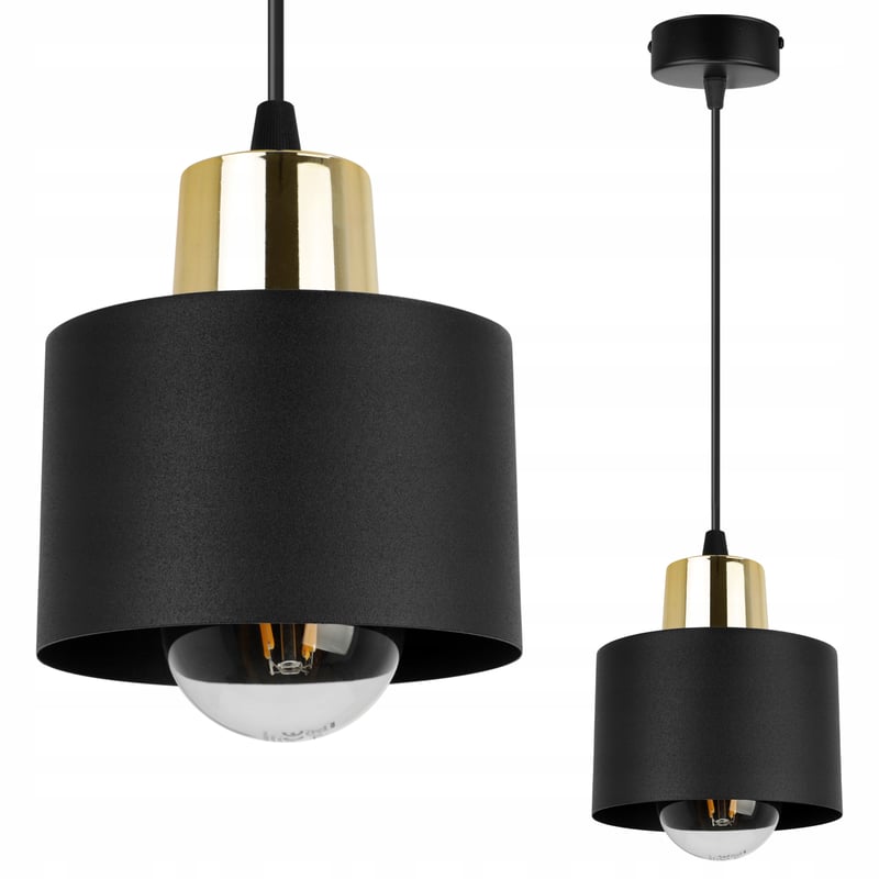 Lampa sufitowa wisząca Panta modern 1xE27 abażur owalny czarny/złoty Light Home LH