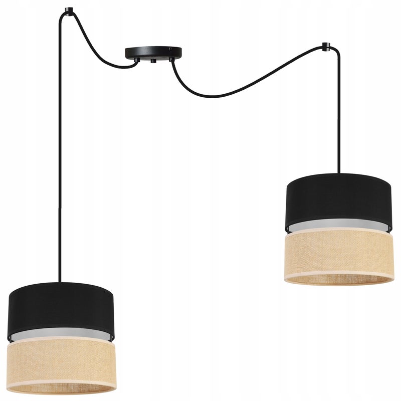 Lampa sufitowa wisząca Juta modern 2xE27 abażur walec czarno/beżowy Light Home LH