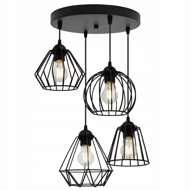 Lampa sufitowa wisząca modern Edison 4xE27 klosz druciak różnokształtny czarny Light Home LH