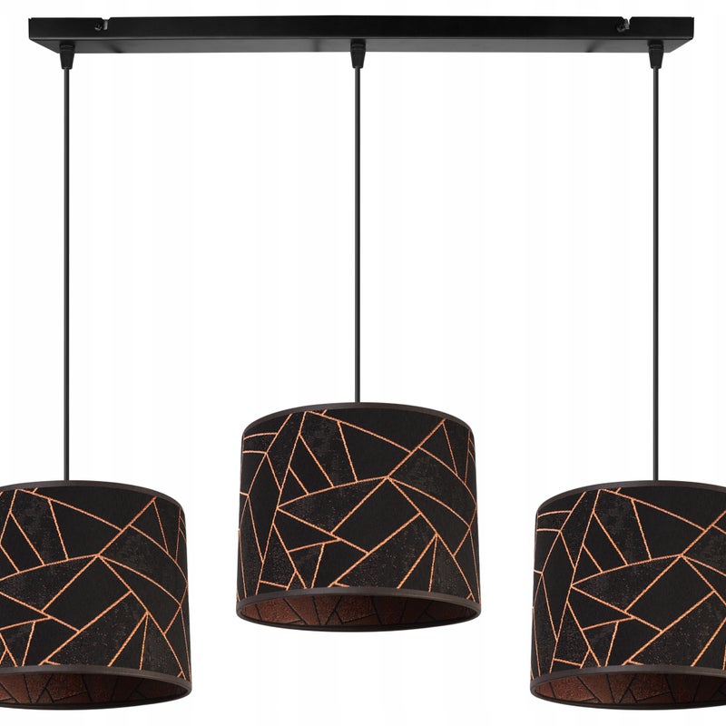 Lampa sufitowa wisząca glam Werona 3xE27 klosz owalny wzorzysty czarny/miedziany Light Home LH