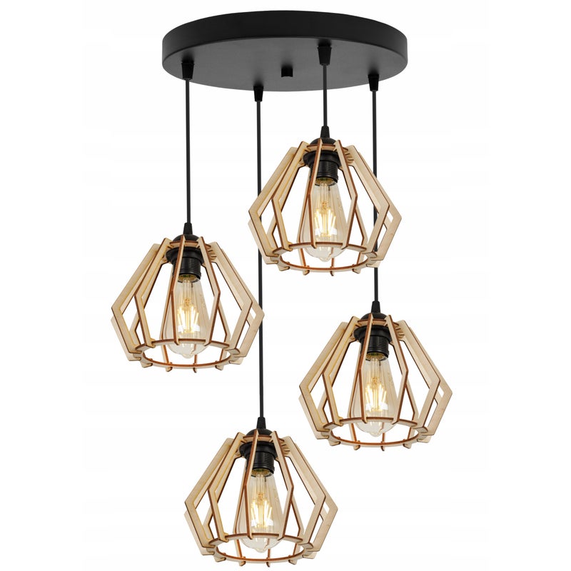 Lampa sufitowa wisząca modern Timber 4xE27 klosz drewniany diament beżowy Light Home LH