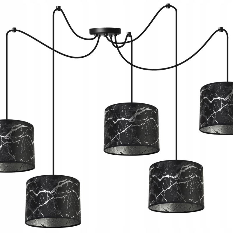 Lampa sufitowa wisząca modern Werona 5xE27 klosz owalny wzorzysty czarno/srebrny Light Home LH