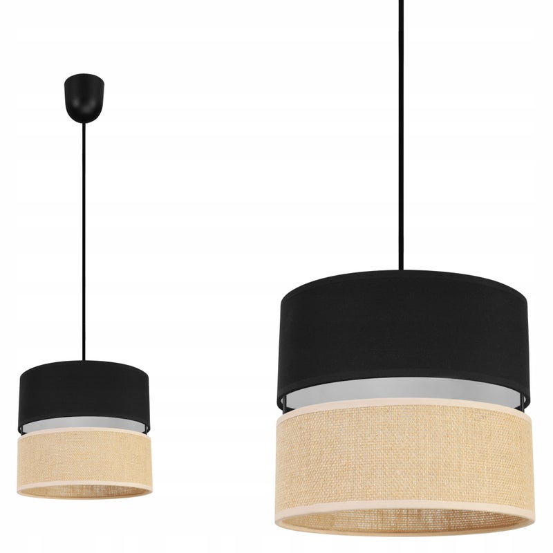 Lampa sufitowa wisząca Juta modern 1xE27 abażur walec czarno/beżowy Light Home LH
