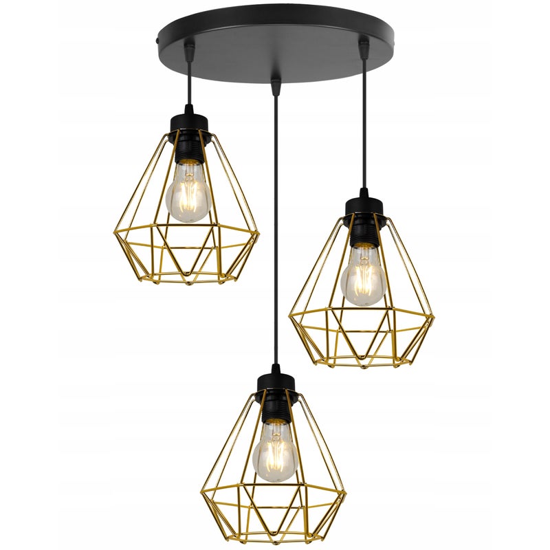 Lampa sufitowa wisząca Nuvola Gold modern 3xE27 abażur druciany złoty Light Home LH