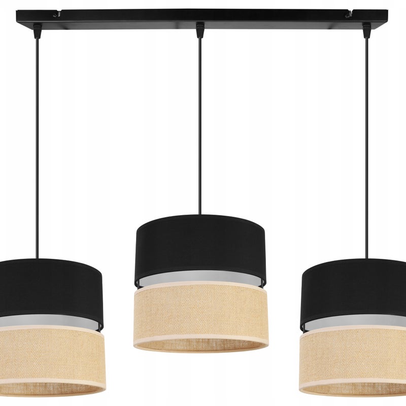 Lampa sufitowa wisząca Juta modern 3xE27 abażur walec czarno/beżowy Light Home LH