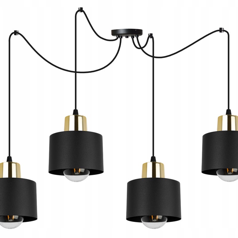 Lampa sufitowa wisząca Spider Panta modern 4xE27 abażur owalny czarny/złoty Light Home LH