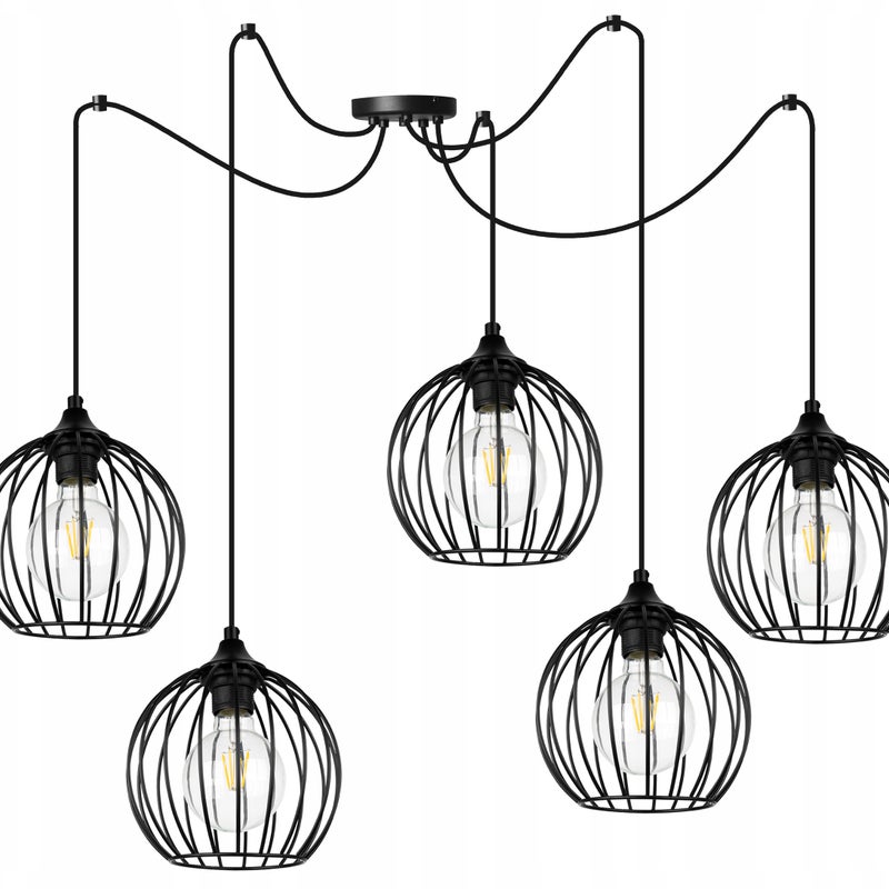 Lampa sufitowa wisząca Spider Toronto modern 5xE27 abażur druciak półkulisty czarny Light Home LH