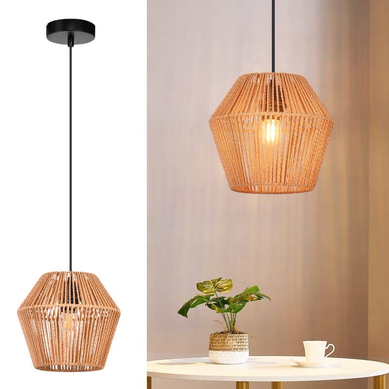 ZMH Wisząca lampa do jadalni, żyrandol 150 cm, wisząca lampa rattanowa E27 do salonu i przedpokoju