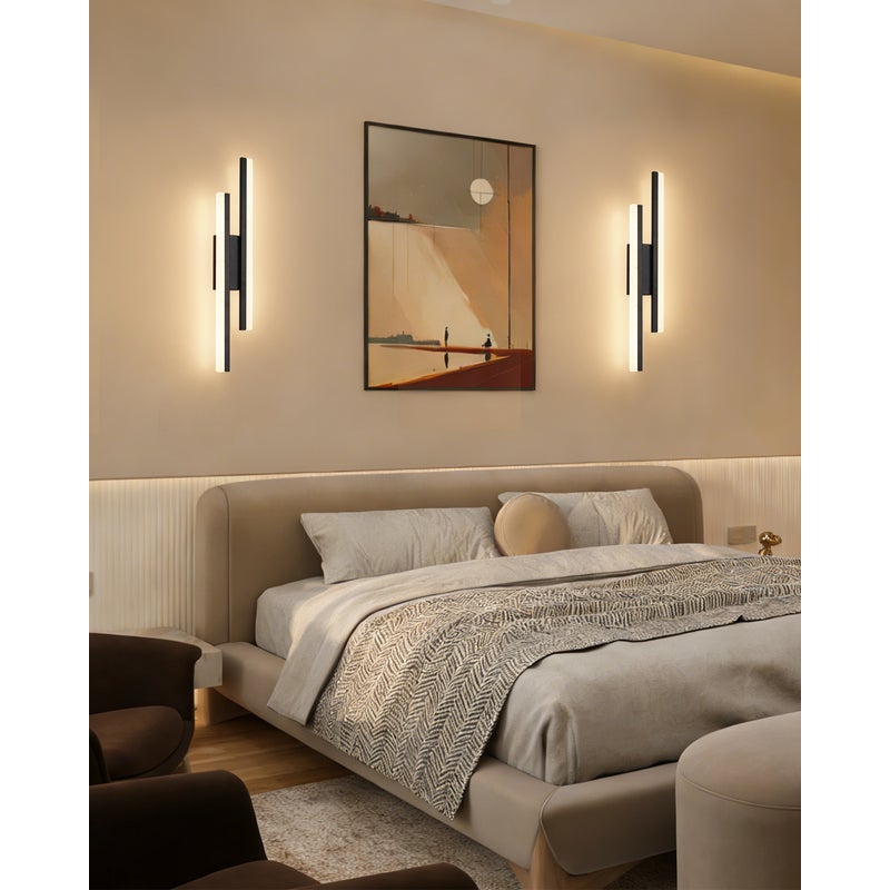 Kinkiet LED nowoczesny design 50CM 12W 1450lm 3000K czarny podwójny pasek Salon Sypialnia jasny Zestaw 2 Lovhaus