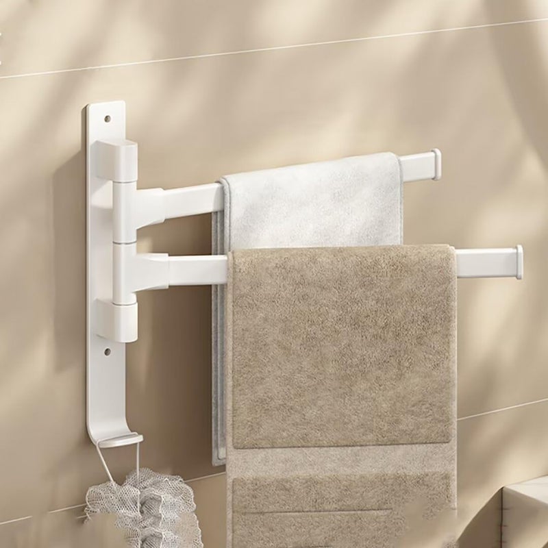 Wieszak ścienny na ręczniki z 2 obrotowymi drążkami 180°, nie wymaga wiercenia, do łazienki i kuchni, biały