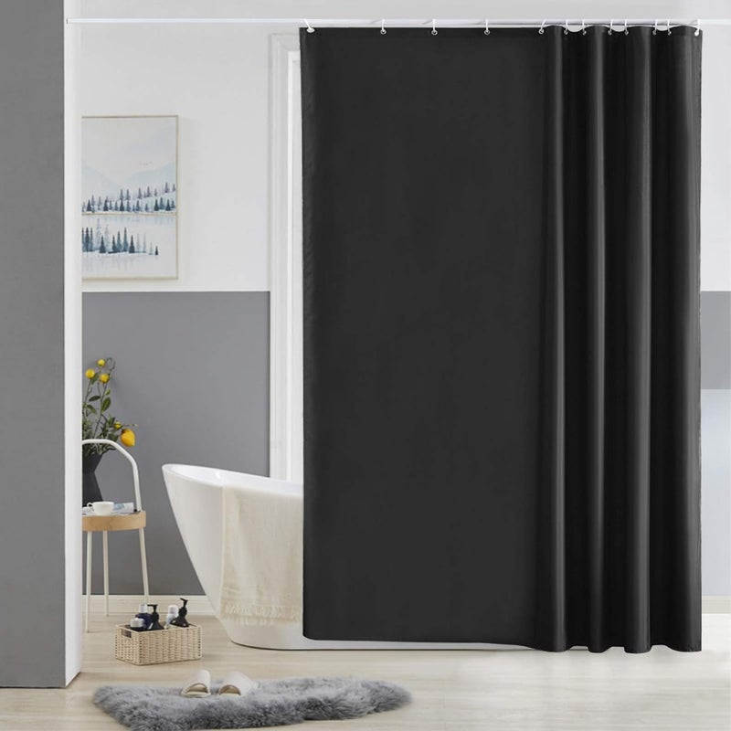 Wodoodporna zasłona prysznicowa, zmywalna i odporna na pleśń, z poliestru, z 9 haczykami, 120x200 cm, czarna