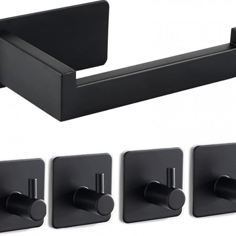 Stojak na papier toaletowy bez wiercenia, uchwyt na rolkę papieru toaletowego ze stali nierdzewnej z 4 haczykami na ręczniki