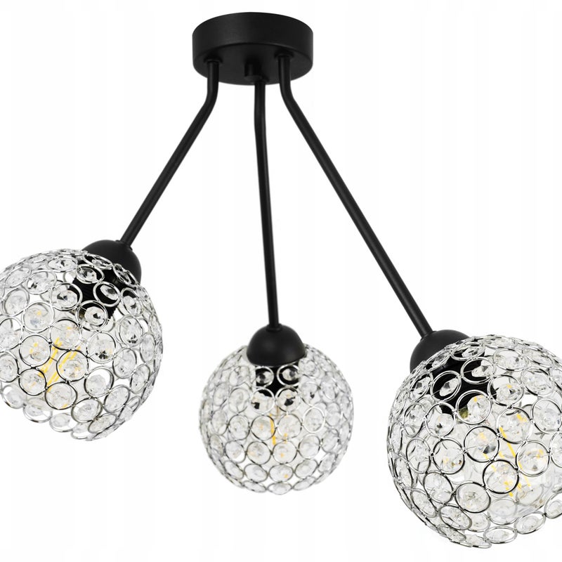 Lampa sufitowa żyrandol Crystal czarna 3xE27 klosz kula metal kryształki bezbarwny/srebrny Light Home LH