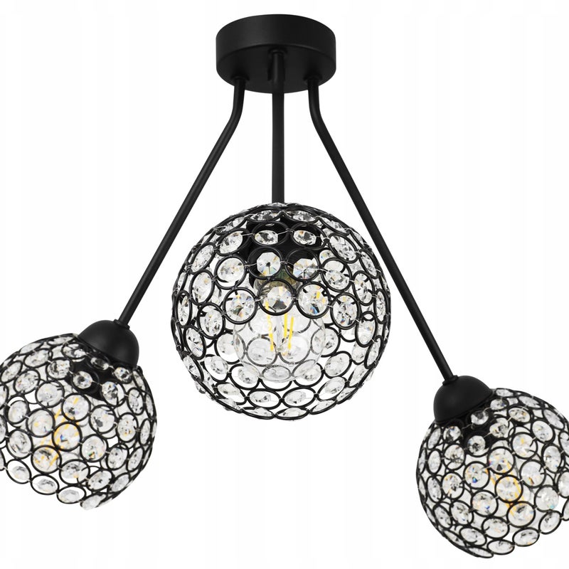 Lampa sufitowa żyrandol Crystal czarna 3xE27 klosz kula metal kryształki bezbarwny/czarny Light Home LH