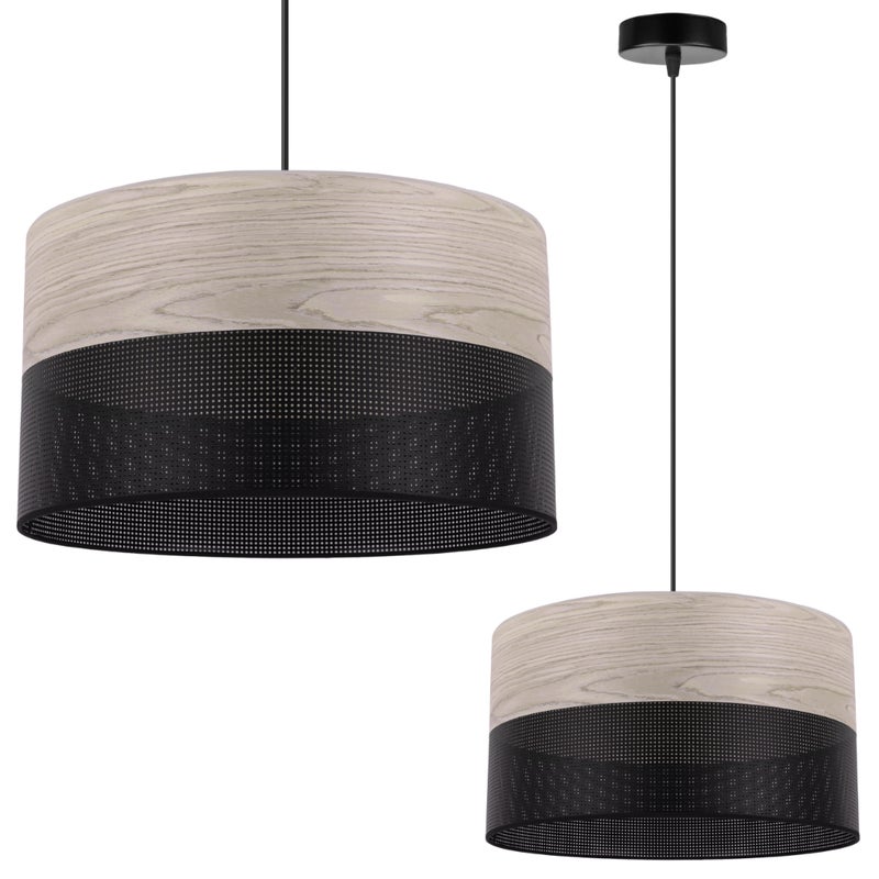 Lampa sufitowa wisząca Wood czarny fornir 1xE27 abażur 35cm dąb bielony Light Home LH