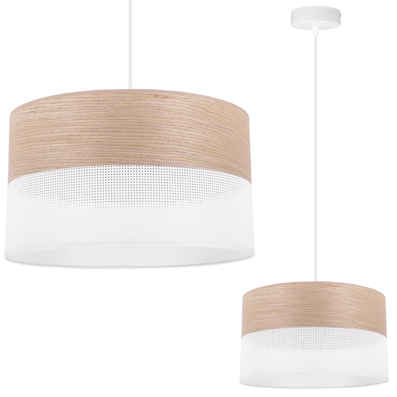 Lampa sufitowa wisząca Wood biała fornir 1xE27 abażur 30cm dąb klasyczny Light Home LH