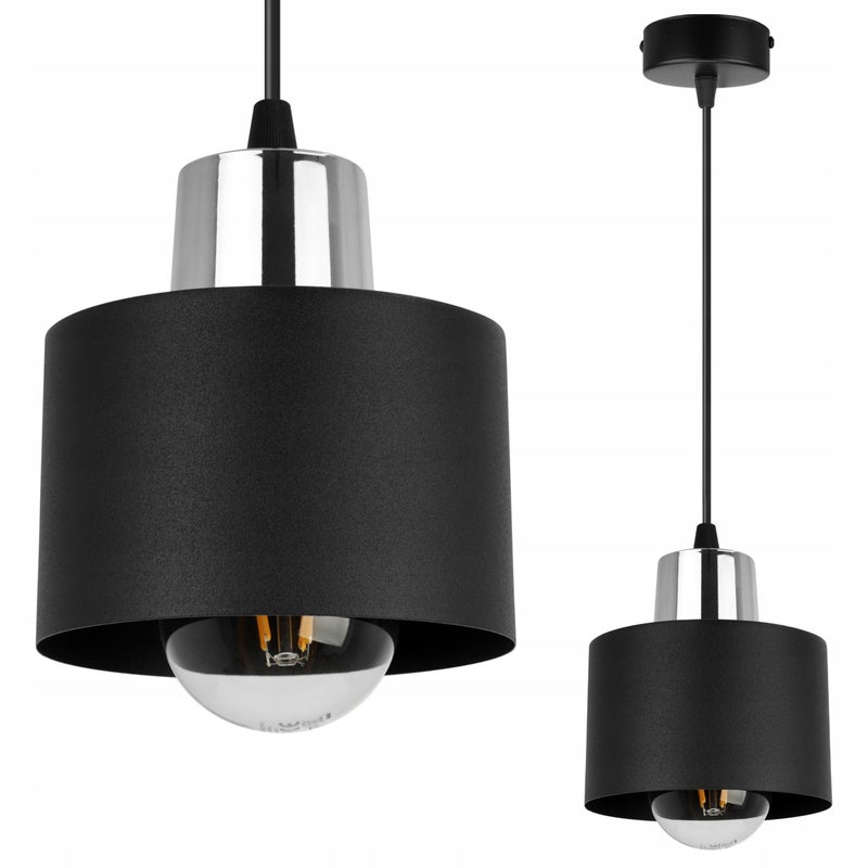 Lampa sufitowa wisząca Panta modern 1xE27 abażur owalny czarny/srebrny Light Home LH