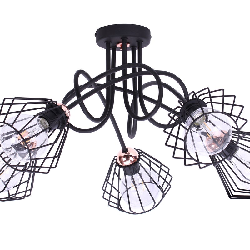Lampa sufitowa wisząca Edison modern 5xE27 abażur druciak czarny Light Home LH