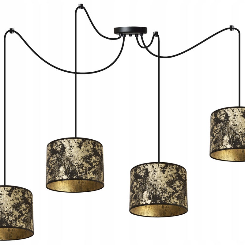 Lampa sufitowa wisząca modern Werona 4xE27 klosz owalny wzorzysty złoty/czarny Light Home LH