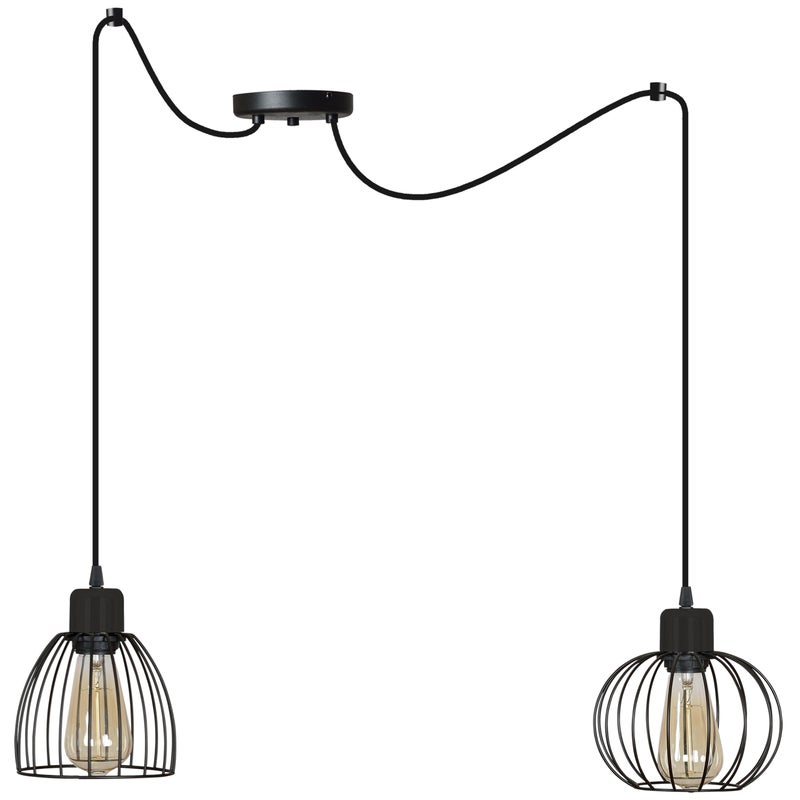 Lampa sufitowa wisząca Spider urban 2xE27 abażur druciak różnokształtny czarny Light Home LH