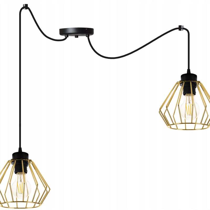 Lampa sufitowa wisząca modern Spider Santos 2xE27 klosz druciak złoty Light Home LH