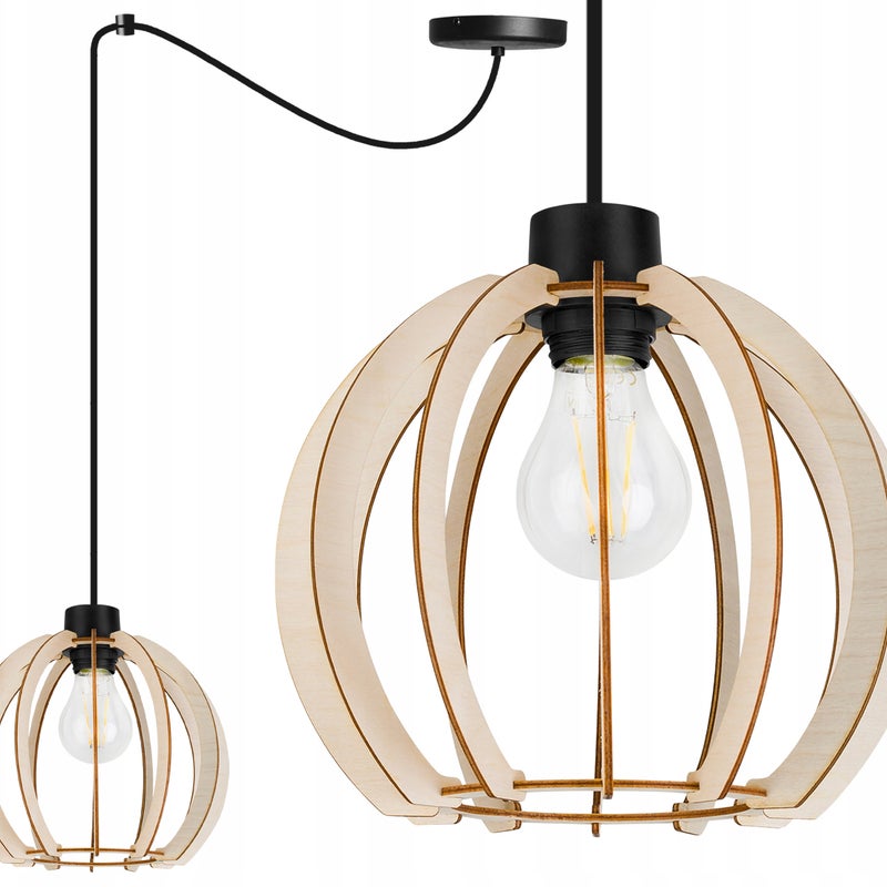 Lampa sufitowa wisząca modern Spider Timber 1xE27 klosz drewniana kula beżowa Light Home LH