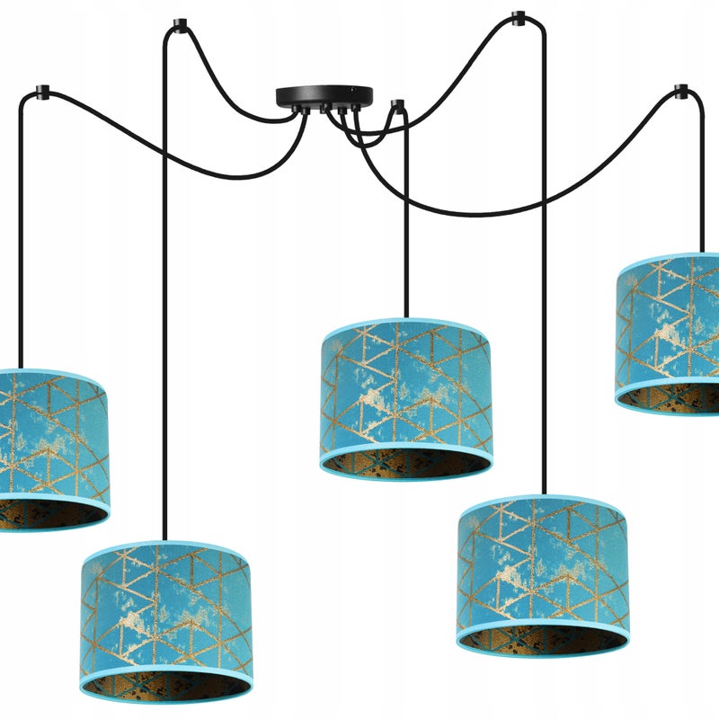 Lampa sufitowa wisząca modern Werona 5xE27 klosz owalny wzorzysty niebiesko/złoty Light Home LH