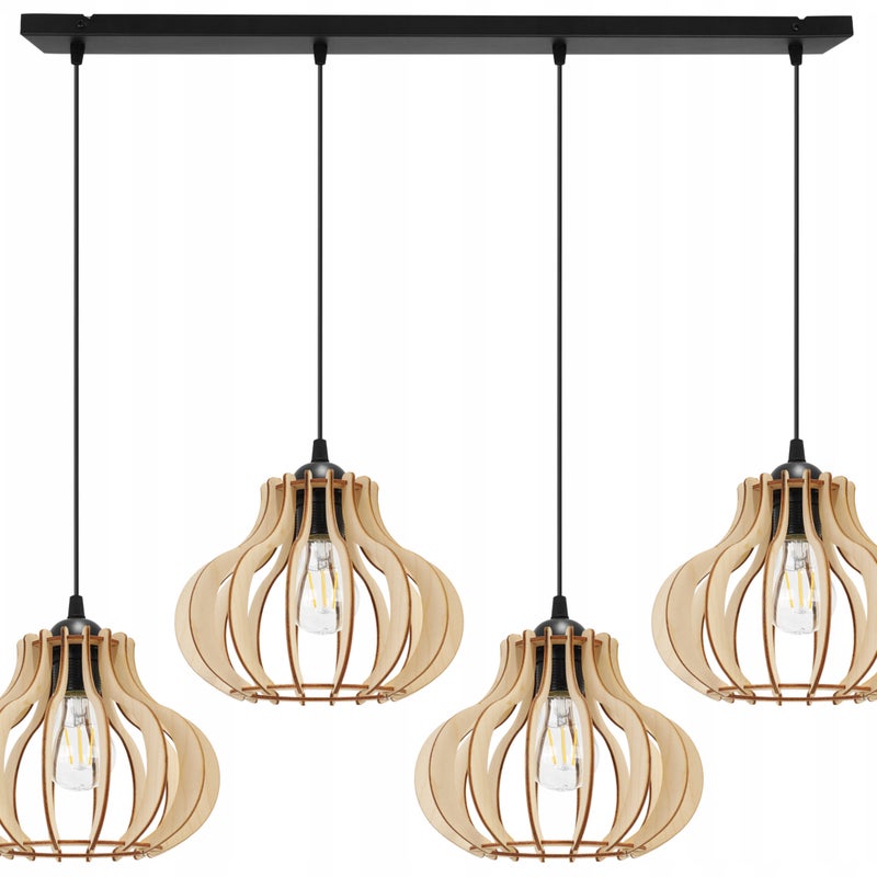Lampa sufitowa wisząca Timber modern 4xE27 abażur owalny drewniany beżowy Light Home LH