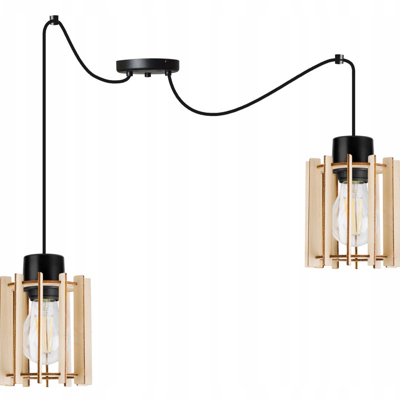 Lampa sufitowa wisząca modern Spider Timber 2xE27 klosz drewniany prostokątny beżowy Light Home LH