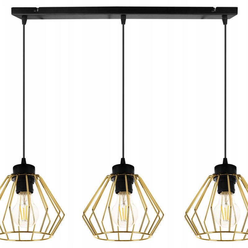 Lampa sufitowa wisząca Spider Santos modern 3xE27 abażur druciak diament złoty Light Home LH