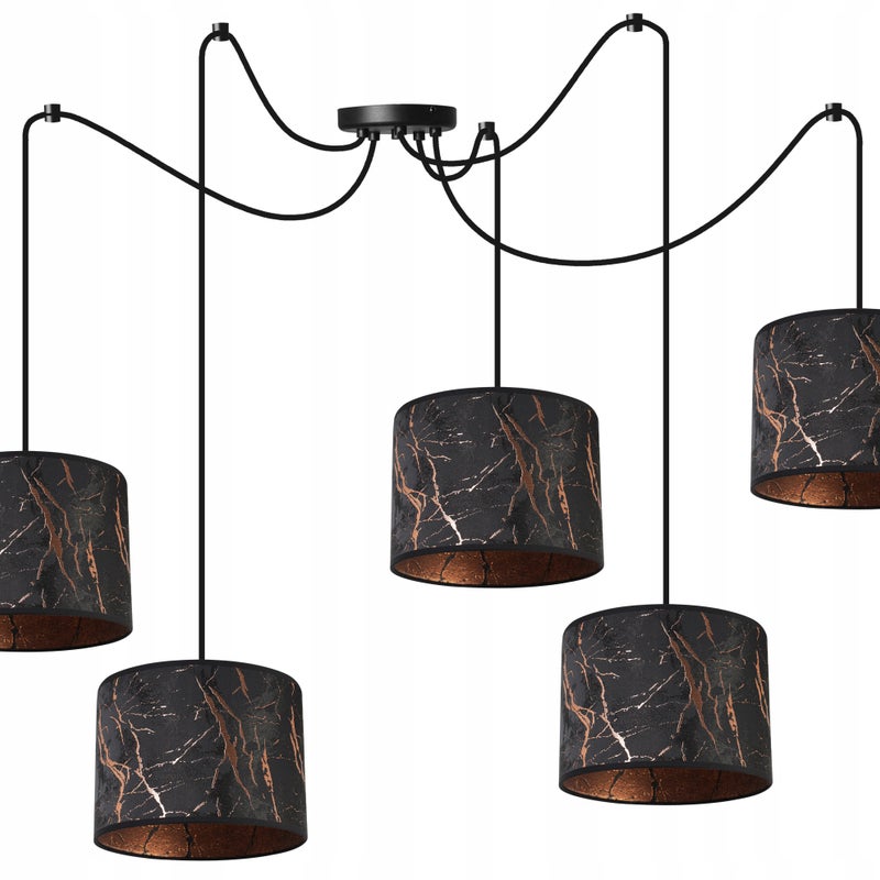 Lampa sufitowa wisząca boho Werona 5xE27 klosz owalny wzorzysty czarno/miedziany Light Home LH