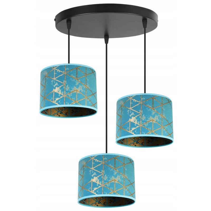 Lampa sufitowa wisząca boho Werona 3xE27 klosz owalny wzorzysty niebieski/złoty Light Home LH