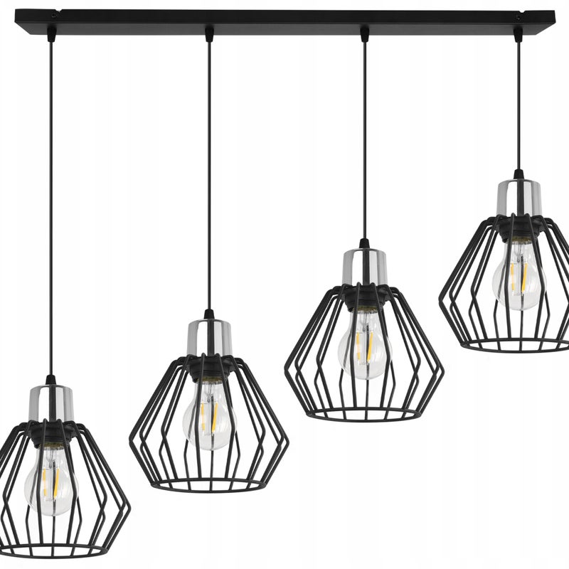 Lampa sufitowa wisząca Nuvola modern 4xE27 abażur druciak diament srebrny/czarny Light Home LH
