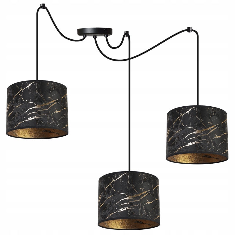 Lampa sufitowa wisząca modern Werona 3xE27 klosz owalny wzorzysty czarny/złoty Light Home LH